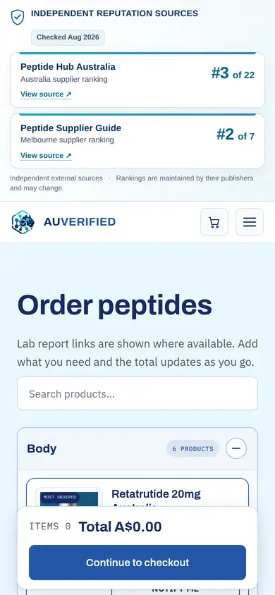 AU Verified Peps homepage at phone width