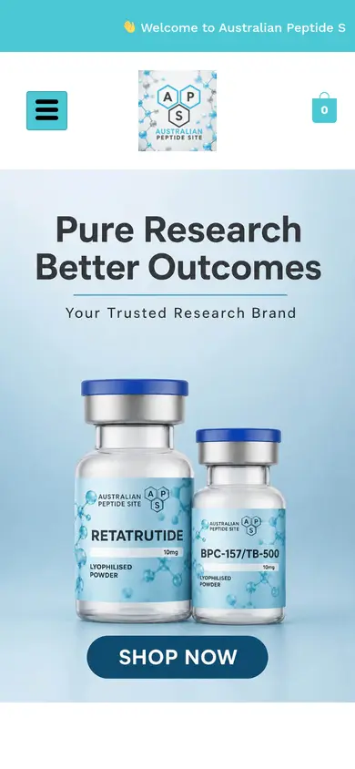 Australian Peptide Site (formerly Australian Peptide Store) homepage at phone width