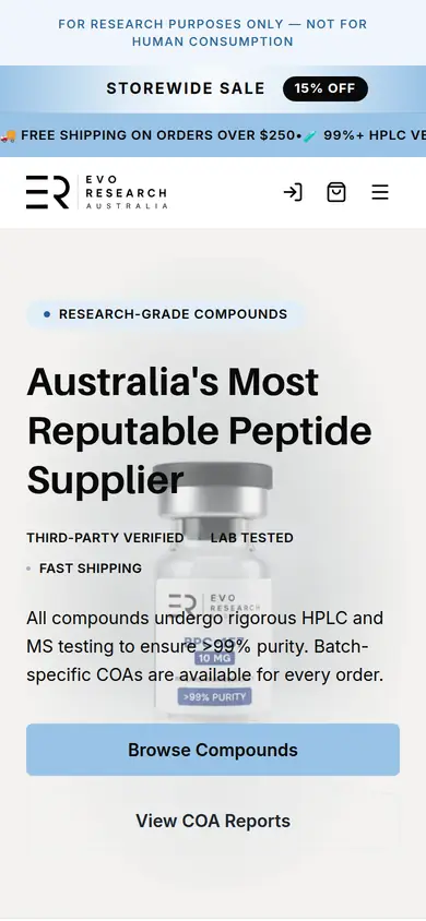 EVO Research Australia homepage at phone width