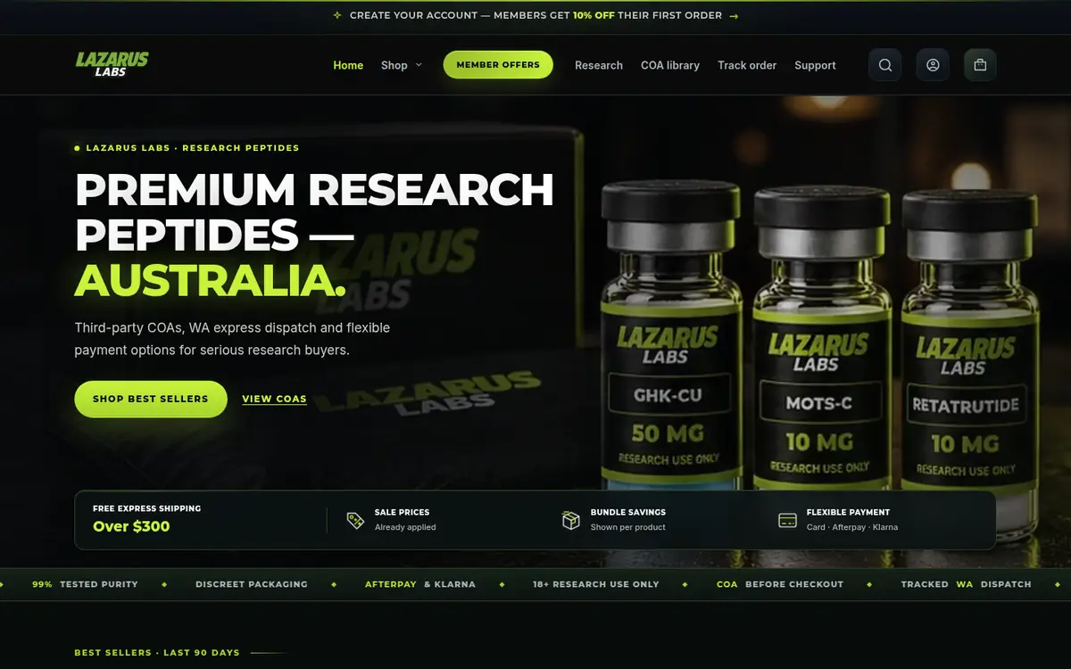 Lazarus Labs homepage at desktop width