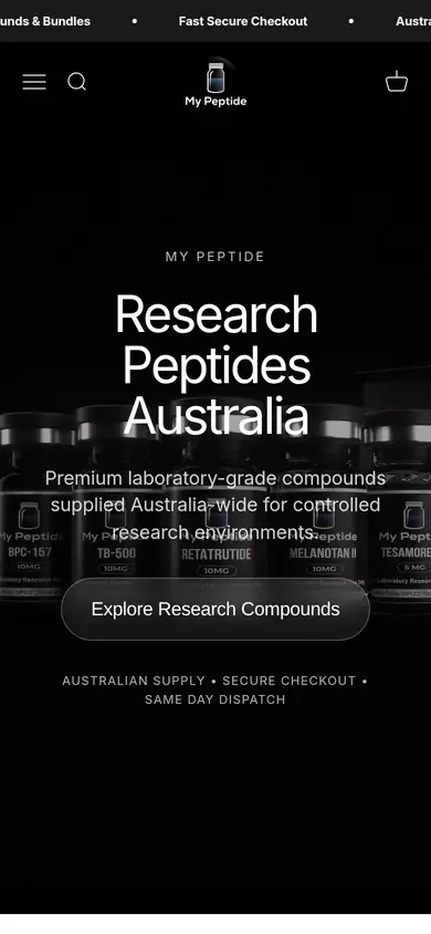 My Peptide Australia homepage at phone width