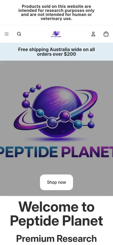 Peptide Planet homepage at phone width