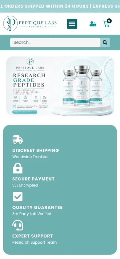 Peptique Labs Australia homepage at phone width